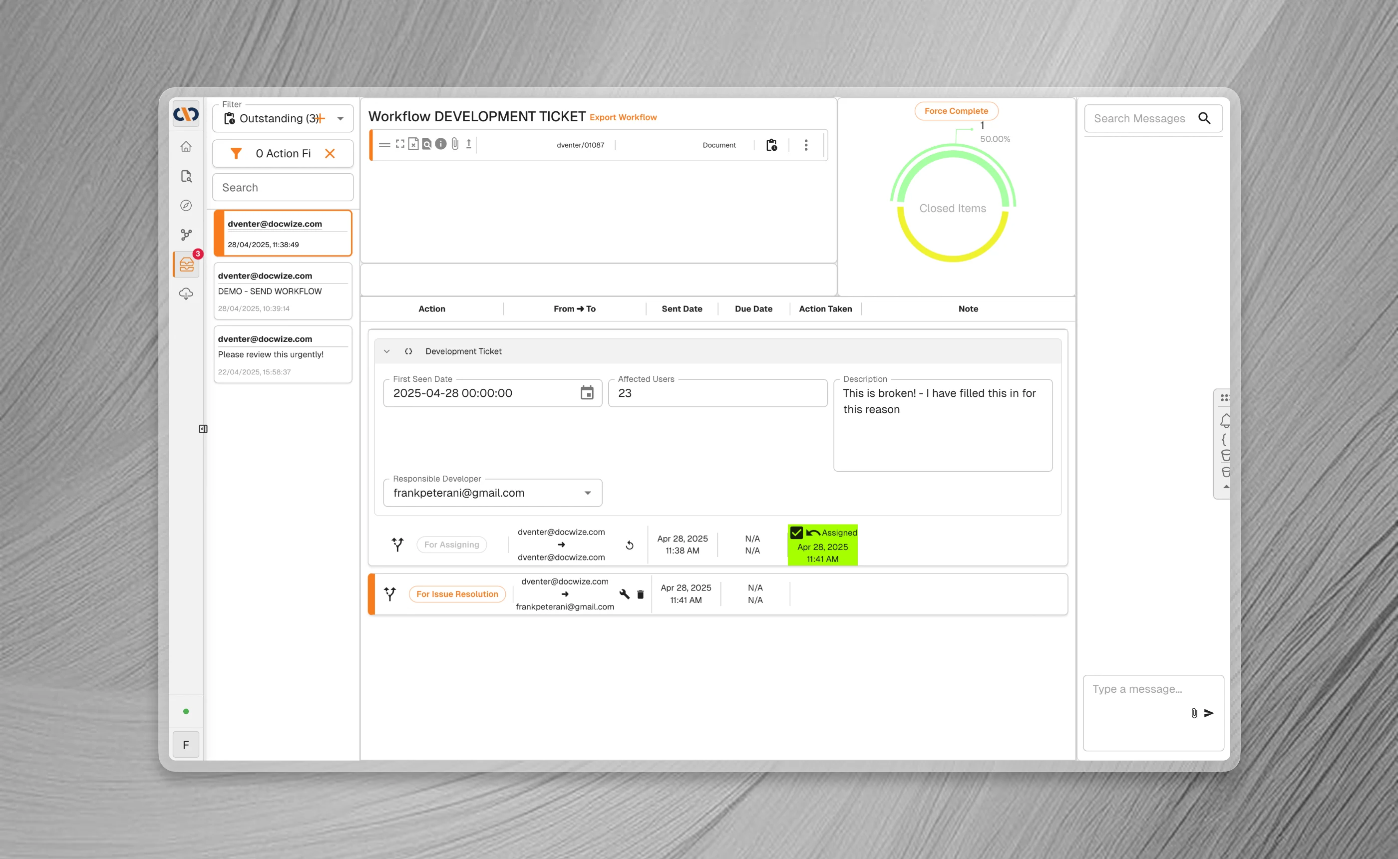 Legacy workflow beside the document viewer