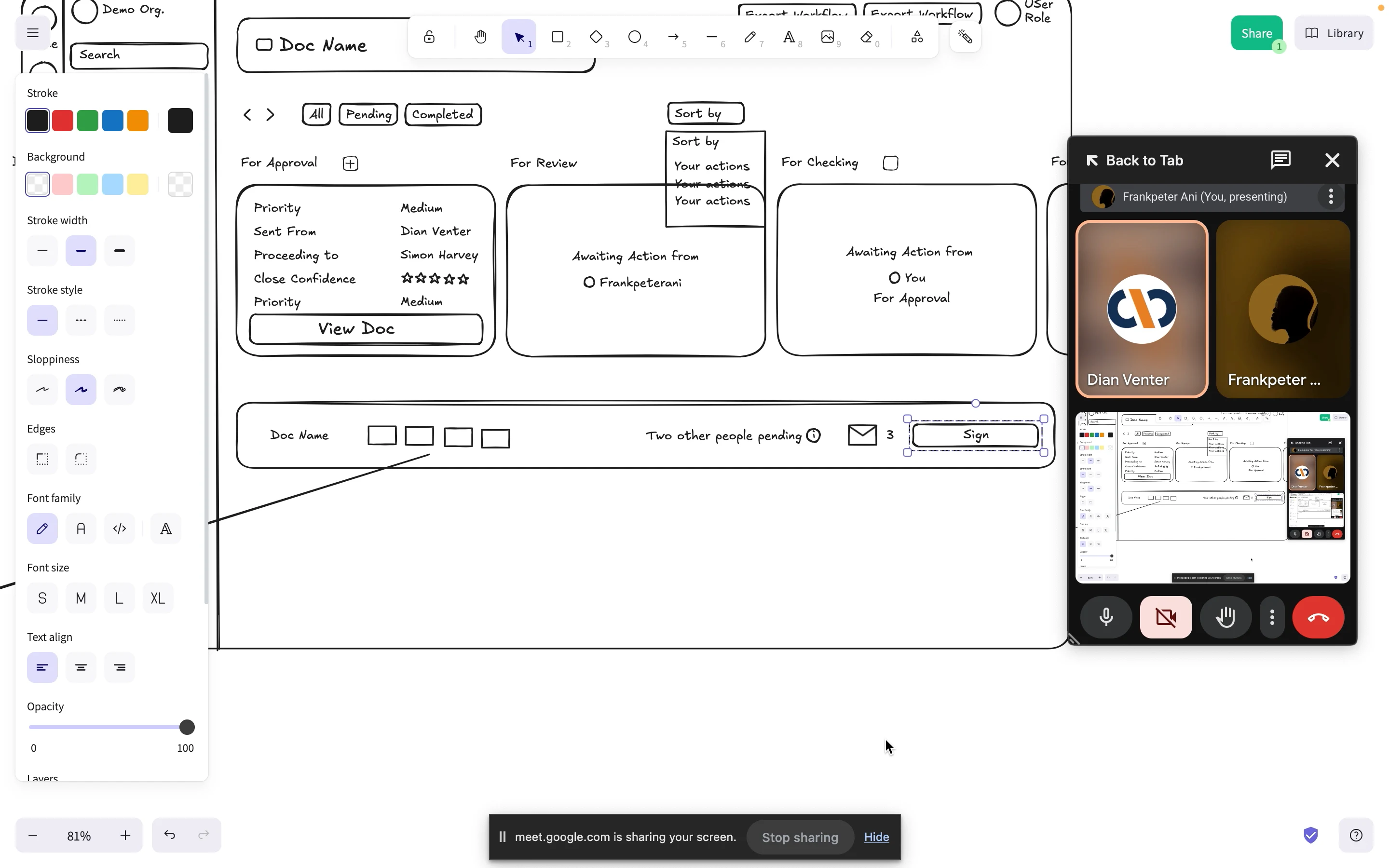 Excalidraw low-fi approval flow