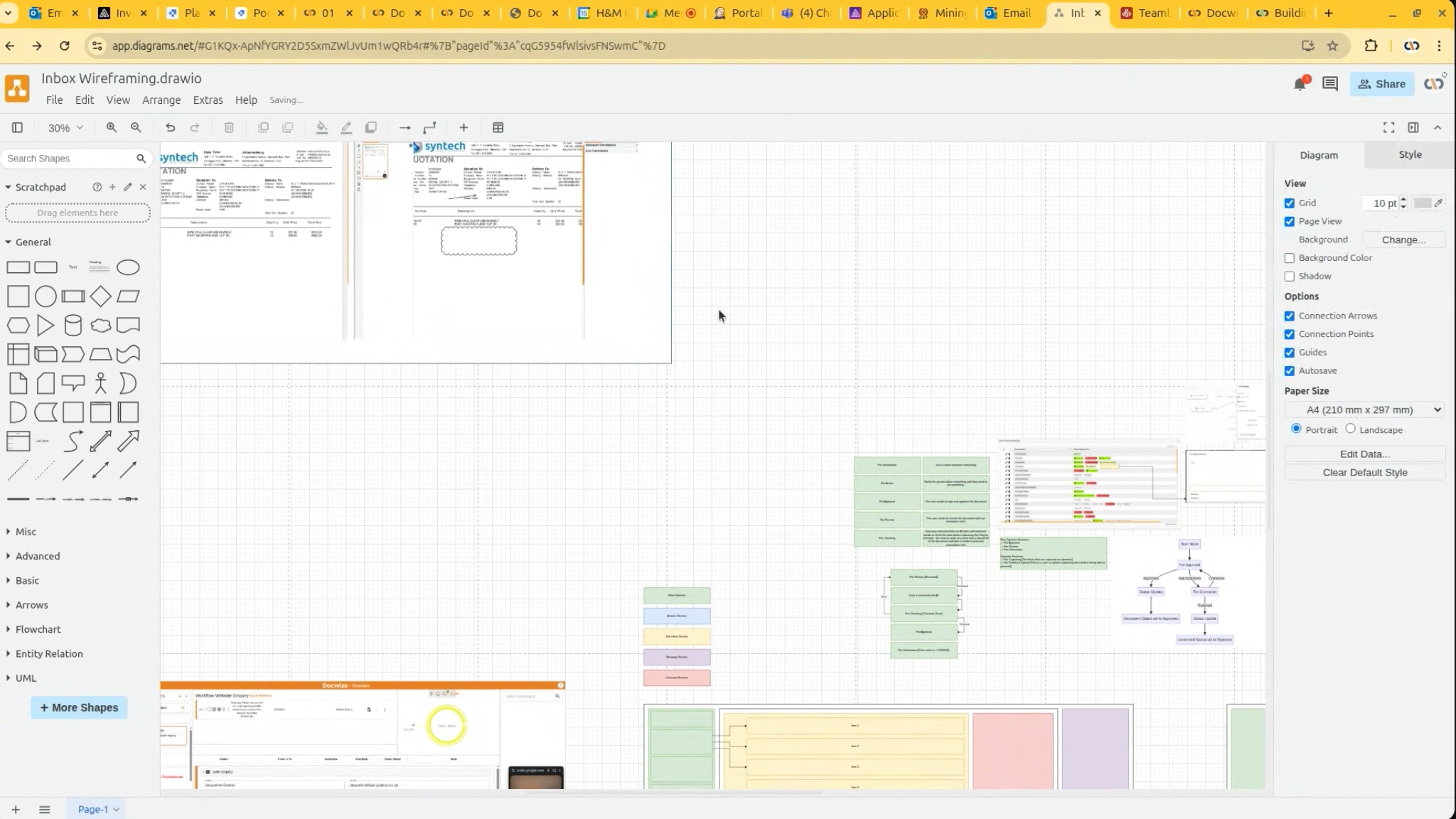 Inbox wireframing board in draw.io
