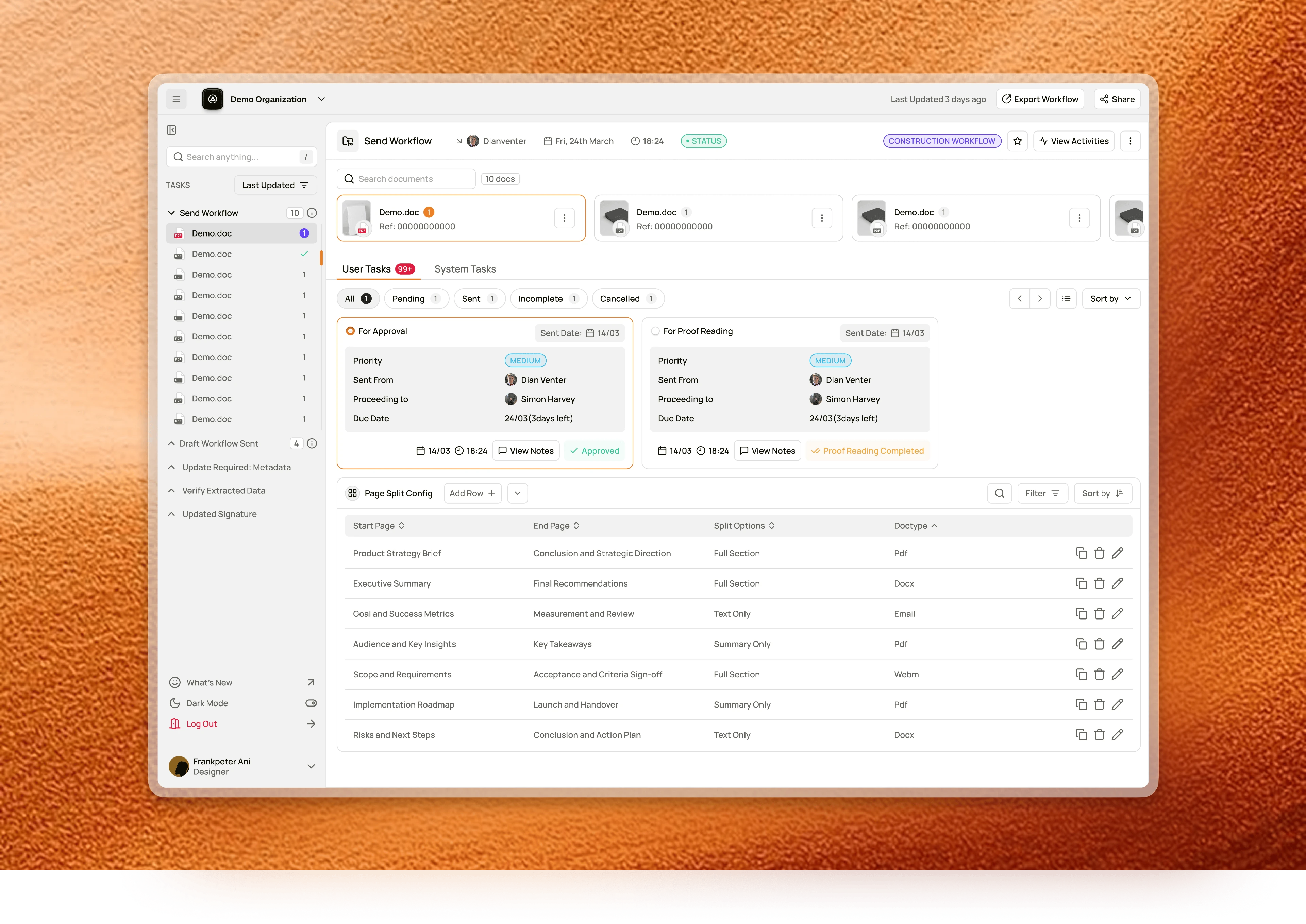 Shipped inbox, user tasks with outcomes on cards