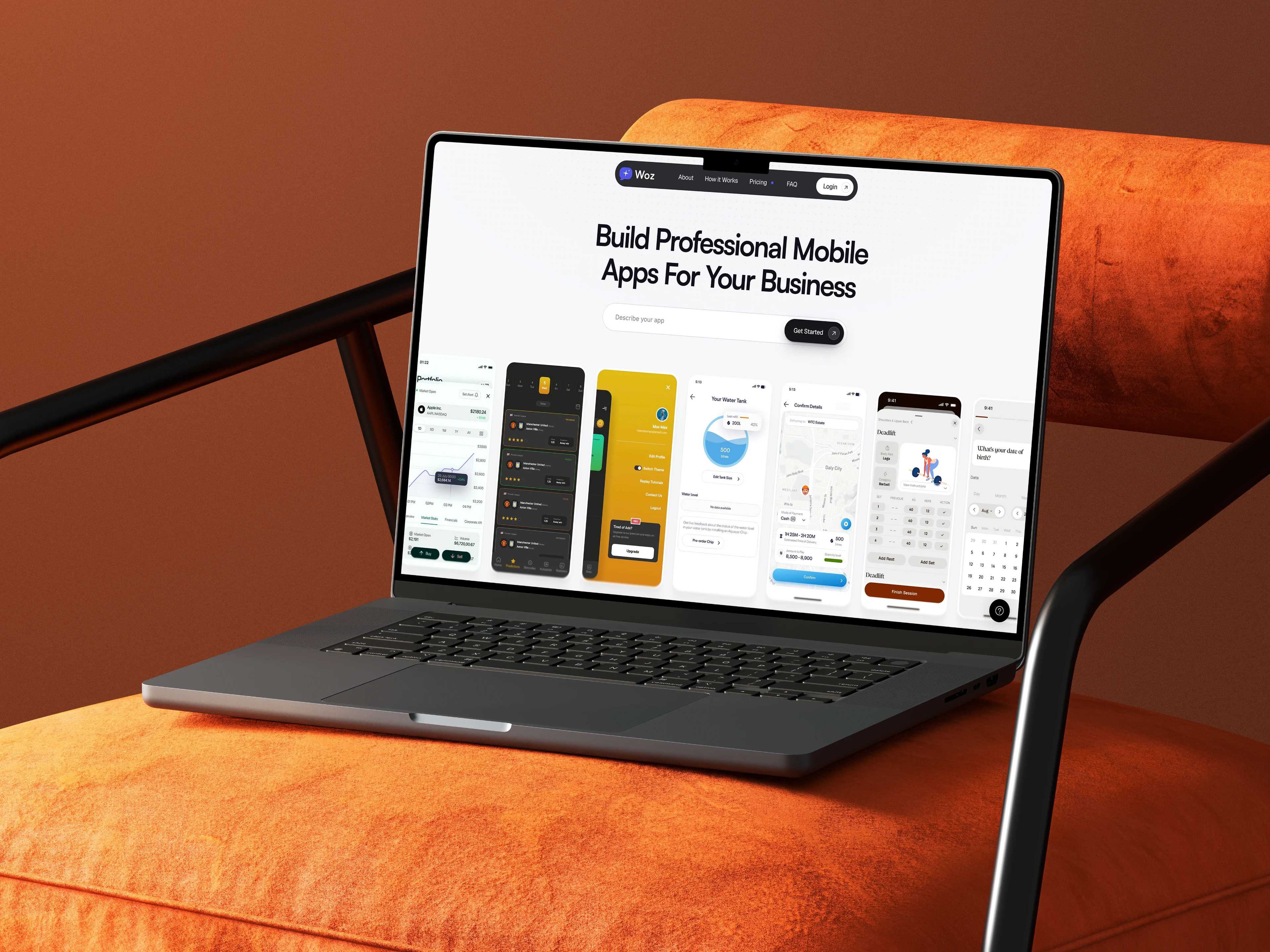 Live Woz landing page on a laptop