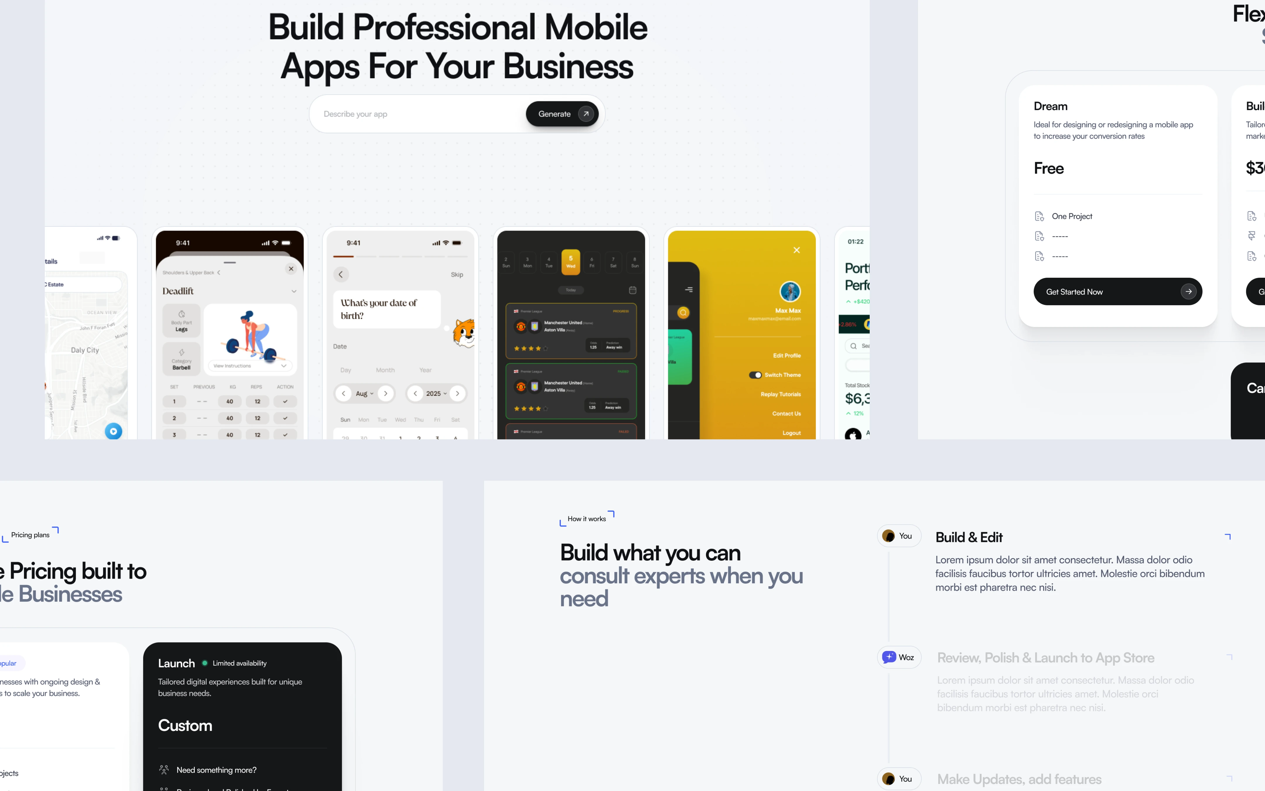 Woz hero, pricing and how-it-works sections